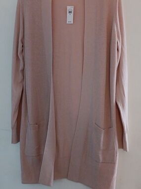 GAP Open-Front Long Cardigan Sweater - Light Pink